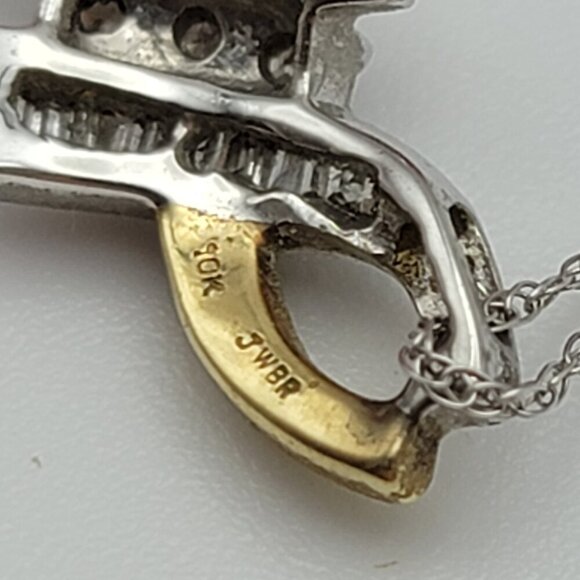 Vtg. JWBR 10K Yellow And White Gold Diamond Infinity Pendant Necklace 18" Signed - Picture 7 of 12